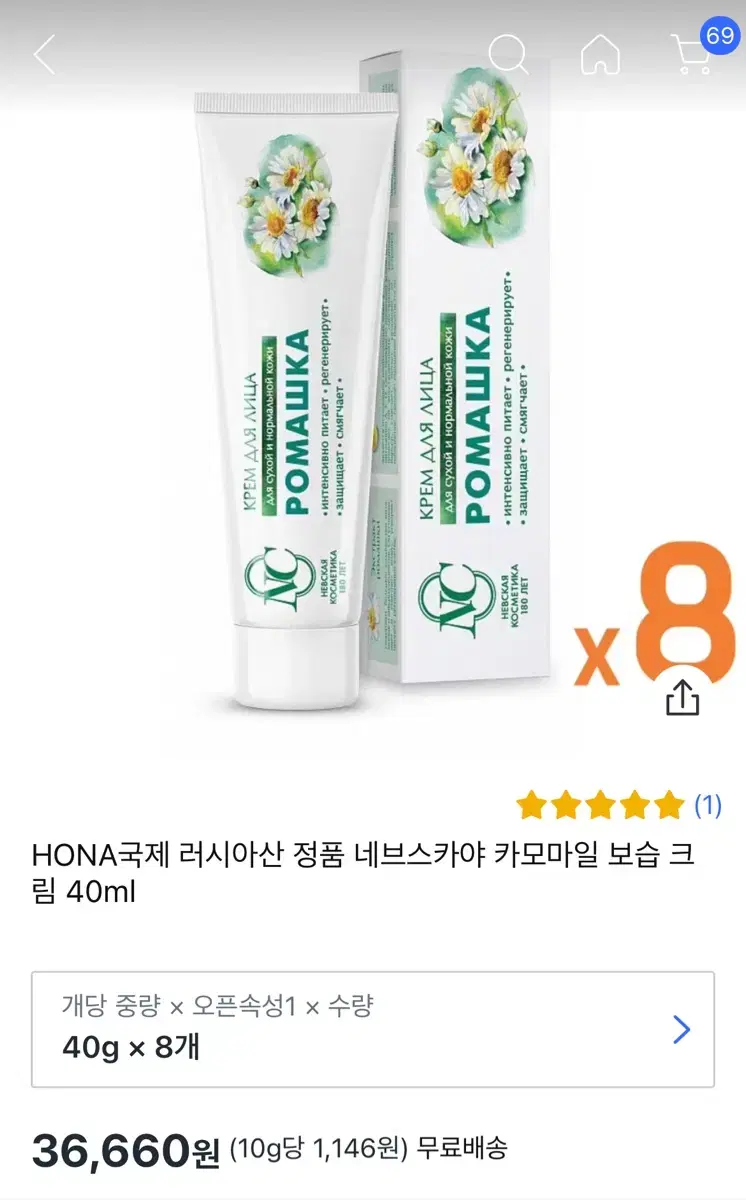 러시아 네브스카야 캐모마일 핸드크림 공구